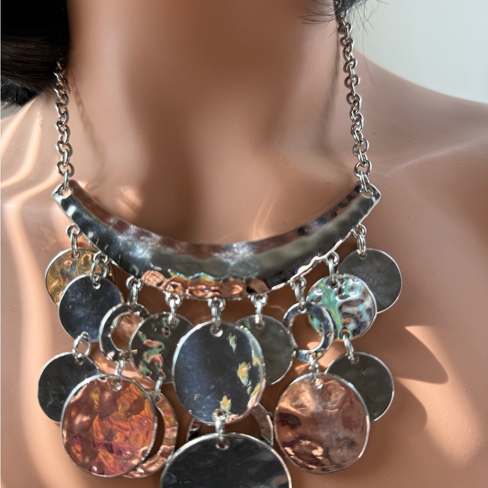 Hammered Disc Bib Statement Necklace